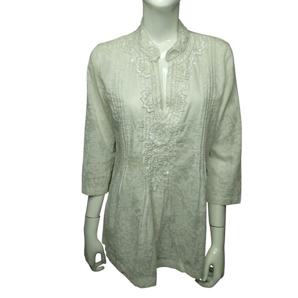 Lilly Pulitzer Embellished Pleaded Bohemian Beachy Pintuck Cotton Top size S - Picture 8 of 14